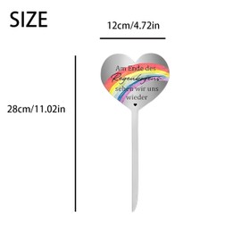 28 x 12 Stainless Steel Heart Tombstone, Weatherproof Grave Stake, Heart, Grave Decoration, A Weatherproof Reminder Made of Stainless Steel, At the End of the Rainbow We See Us Again