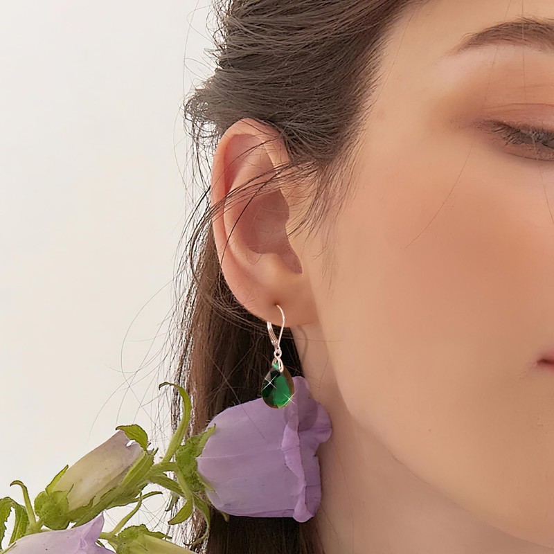 ALEXCRAFT Leaveback Drop Earrings Silver 925 Gold Hanging with Green