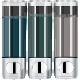 modunful Shampoo and Conditioner Dispenser, Shower Dispenser 3 Chamber No Drill Shampoo Dispenser for Shower Wall Mounted Shampoo Conditioner Body Wash Dispenser for Bathroom,Large Capacity,Silver