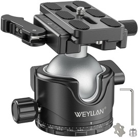 WEYLLAN EH46L Tripod Ball Head with Lever Release, 46 mm Flat Heavy Ball Head Mounting with Arca Swiss Quick Release Plate, for Camera Tripod, Monopod, DSLR, Telescope, Maximum Load 20 kg