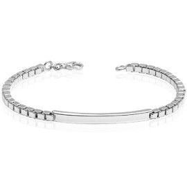 LeCalla Solid 925 Sterling Silver Men's Box Chain ID Bracelet | Classic Italian 3MM Box Chain ID Bar Bracelet for Men 7.5 Inches, Made in Italy