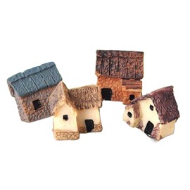 4Pcs Resin Miniature Thumbnail House Village Stone Houses,DIY Micro Landscape Decor Ornaments, Fairy Garden Decoration Desk Ornaments