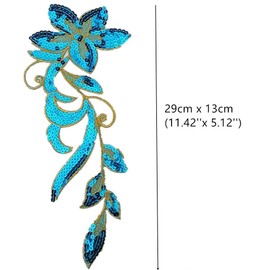 Ximkee 1 Pair Dancing Flower Sequin Sew Iron on Applique Embroidered Patches-SkyBlue