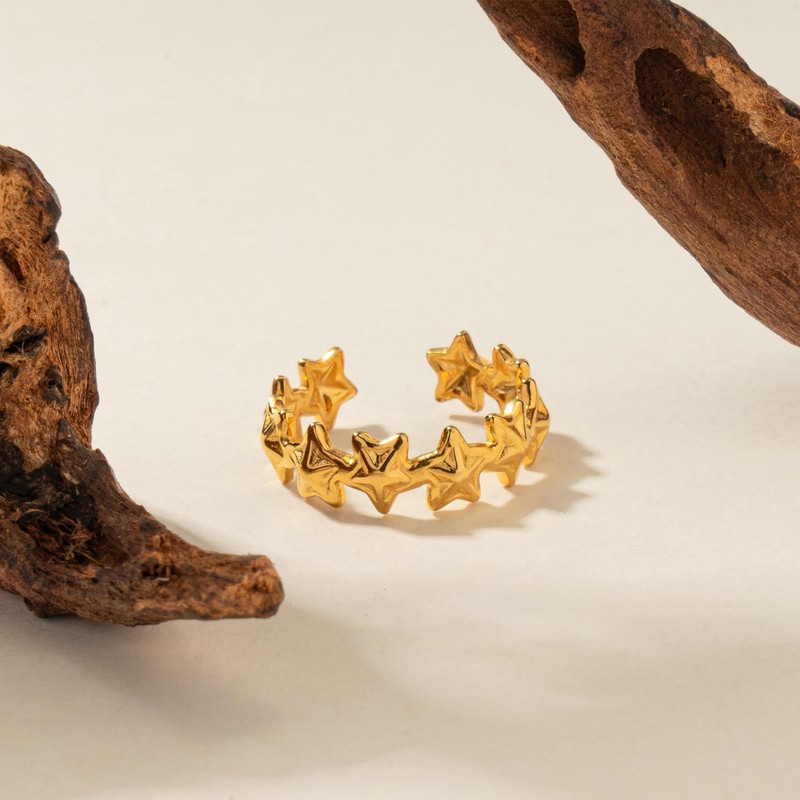 AOLIMI Gold Stackable Rings for Women Star Adjustable Open Ring