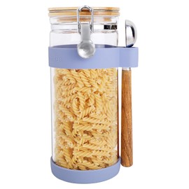 KKC HOME ACCENTS Air Tight Glass Food Storage Canstier with Scoop,Airtight Sealed Glass Jar Canister with Clamp Lid for Cereal,Pasta,Coffee Bean,Matcha,Loose Leaf Tea,Flour,Brown,50 Fluid Ounce