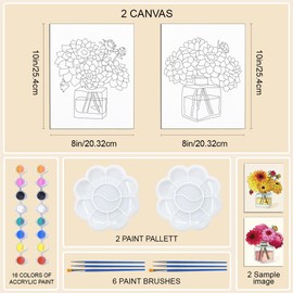 WEBEEDY Pre Drawn Canvas Perfume Bottle with Flowers Canvas Painting Kits,8x10 Inch DIY Canvas Painting for Adults Sip and Paint Party Supplies Fashion Canvas Wall Art Decor,2 Pack 20x25cm