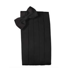 Cardi International Luxury Black Satin Cummerbund and Bow Tie - Cummerbund and Self-tie Bow Tie