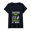Womens CAUTION Mad Scientist AT WORK Mad Scientist Costume V-Neck
