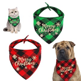 Pack of 2 Christmas Pet Scarf, Christmas Dog Neckerchief, Dog Scarf, Christmas, Adjustable Triangle Dog Bandana, Pattern with Christmas Snowmen and Old Men, for Dogs and Cats (B)
