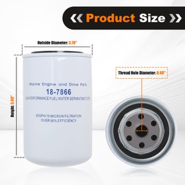 18-7866 Fuel/Water Separating Filter 10 Micron Compatible with Yamaha MAR-10MEL-00-00 MAR-FUELF-IL-TR Sierra 18-7866 Mallory 9-37807 Outboard Motors - 2 Pack