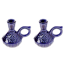 Set of 2 Ceramic Candleholders for Danilovo Slim Taper Candles, Orthodox Candleholders, for Candles up to diameter 2/5 Inches (Blue)