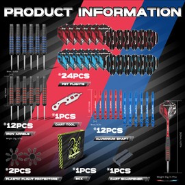 MageRabbit Steel Tip Darts Set, 12 Darts 20g with Aluminium Shafts, 24 Flights, 2Flights Protector, 1Tool Kit, Blue and Red Darts Steel Tip Set
