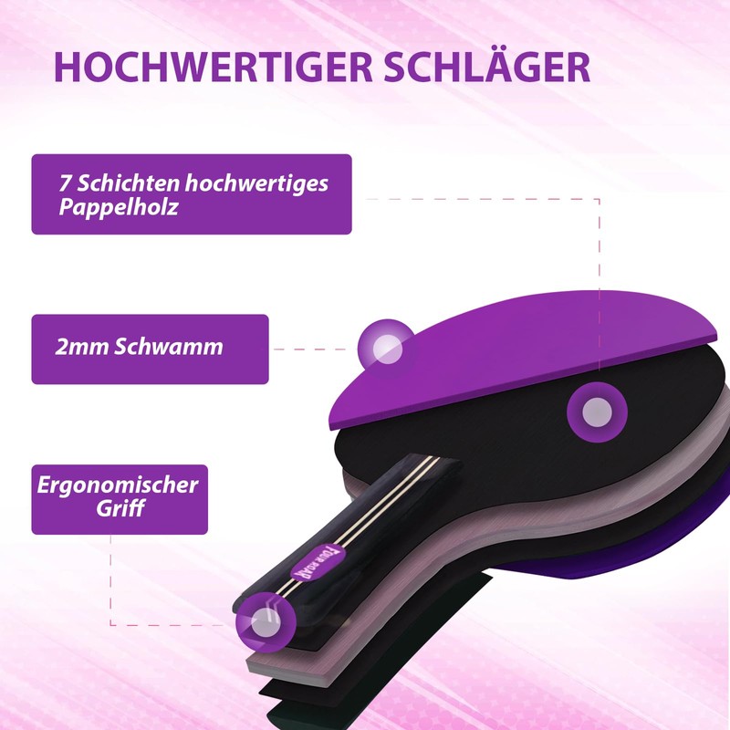 FourRoar Table Tennis Bat Purple with 7 Layers | Table