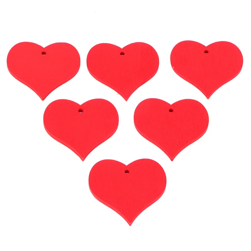 100Pcs Wood Slices HandMade Red HeartShaped Pendant Crafts DIY Wedding