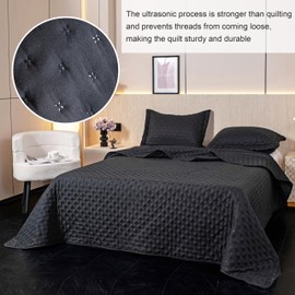 DOWNCOOL Twin Quilt Bedding Set, 2 Pieces Soft Twin Quilt Set, All Season Lightweight Bedspread Coverlet, Black Quilt Twin/Twin XL Size(68"x86") & 1 Pillow Sham(20"x26"+2")