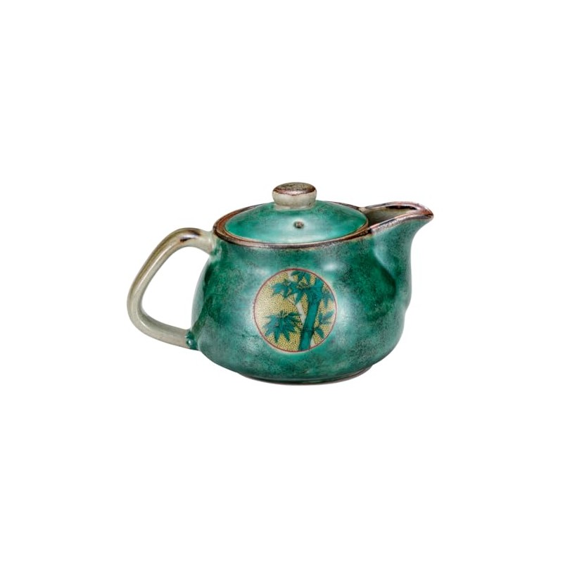 Kutani Potted Teapot, Green Round Crest K8-551