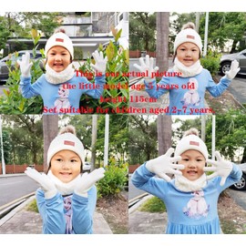LINSOCLE 3-in-1 Children's Winter Hat Scarf Gloves Set, Girls Winter Beanie Hat Scarf Gloves Set, Boys Warm Winter Hat Beanie Hat Gloves Round Scarf Set for Children 2-6 Years, White