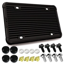 ZXFOOG Black License Plate Frame- Silicone License Plate Cover Holder for Front or Rear Car Tag, Rustproof Rattle Proof with Stainless Steel Mounting Screws Caps, 1 Pack