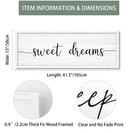 Sweet Dreams Wall Decor Above Bed 41.3''×15'' Large Farmhouse Wall Decor for Bedroom Guest Room Decor Framed Wood Wall Art Rustic Master Bedroom Wall Decoration (white frame)