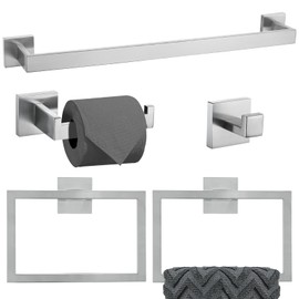 TURS 5-Pieces Bathroom Hardware Set Brushed Stainless Steel Towel Bar Set with 2 Towel Ring Toilet Paper Holder and Towel Hook Wall Mounted Towel Holder Set Bath Accessories Sets