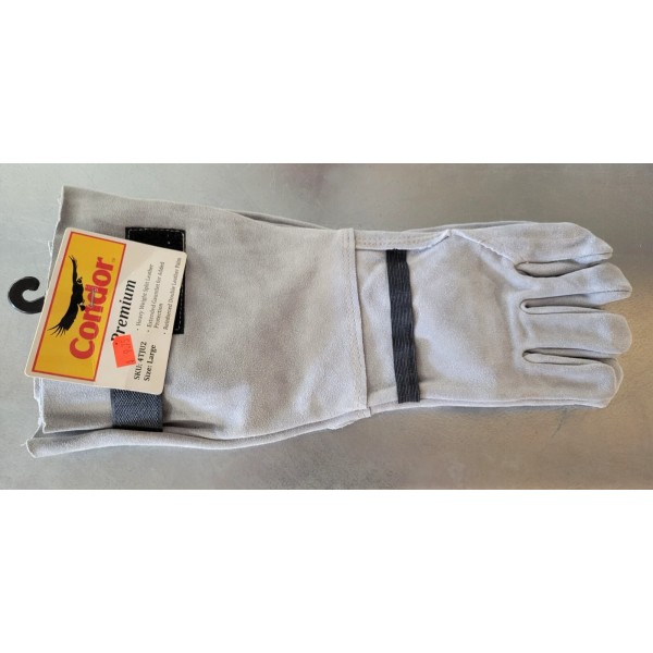 Condor Size L Gray Leather Welding Glove 8" Cuff *4TJU2