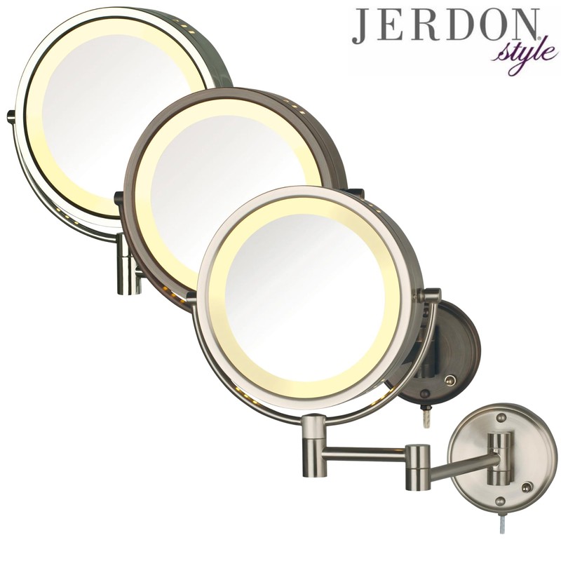 JERDON Wall-Mounted Makeup Mirror with LED Lighting - Lighted Makeup