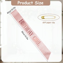 Piriuuo Rose Gold Birthday Sash, Glitter Birthday Girl Sash with Gold Foil Birthday Sash for Women Happy Birthday Sash 'Birthday Girl' Birthday Sash for Girls Women