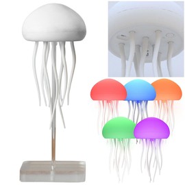 Jellyfish Lamp, LED Fantasy Jellyfish Light, RGB Gradient Voice Control Jelly fish Mood Lamp with Dancing Tentacles, for Kids Bedrooms Living Room Decorative Atmosphere Lighting (White, Hanging Base)