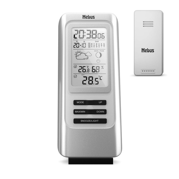 MEBUS funkgesteuerte Wetterstation mit Außensensor, Thermometer, Hygrometer, Funkuhr, Wohlfühlindikator bewertet