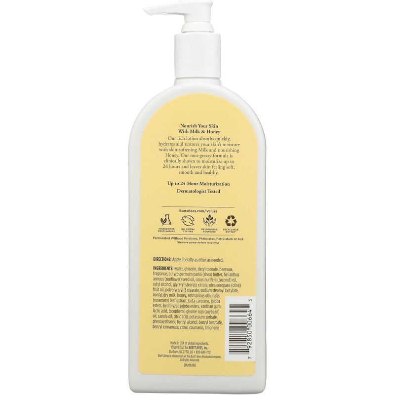 Burt's Bees Milk and Honey Body Lotion, 12 Ounces (Packaging
