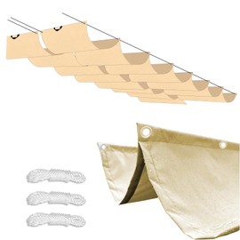 Retractable Wave Awning 1 x 4 m, Adjustable Roll-Up Awning, Waterproof Sun Protection Outdoor Pergola Awning with Eyelets and Rope, for Patio, Deck, Yard, Porch, Gazebo, Beige