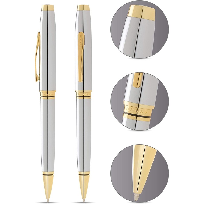 Coventry Ballpoint Pen - Polished Chrome with Gold Tone Appointments