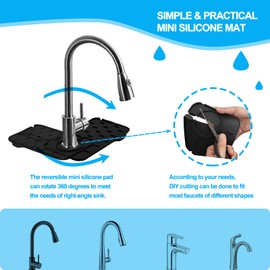 2 Pieces Black Faucet Guard & Draining Mat 8.3" Mini Splash Guard Silicone Faucet Handle Drip Catcher Tray Mat for Kitchen & Bathroom Sink Small Kitchen Sink Splash Guard for Placing Dish Soap Sponge