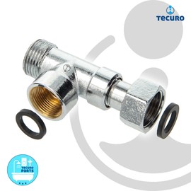 tecuro - T-piece branch distributor for angle valve, G 3/8 nut x 3/8 male thread x M15 x1 IG, chrome-plated brass - 4699917