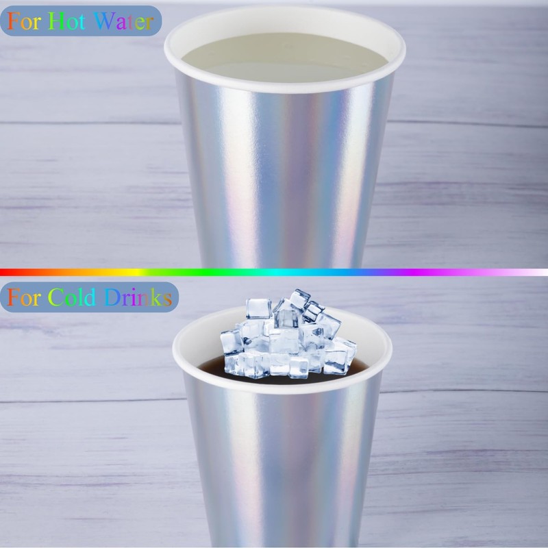 CEILIWEN 100 Pack 9oz Iridescent Holographic Rainbow Paper Cups -