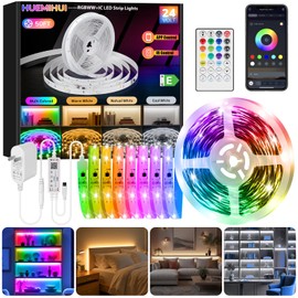 50Ft Outdoor RGBWW+IC LED Strip Lights, IP67 Waterproof Multi-Colored+3000K-6500K 24V LED Lights with Remote and APP, Music Sync Color Changing LED Tape Lights,DIY Strip Lighting for Courtyard Garden
