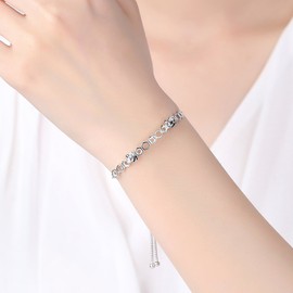 TONGZHE Honeycomb Bee Bracelet Beehive Hand Chain Sterling Silver 925 Adjustable 10" for Women Girls