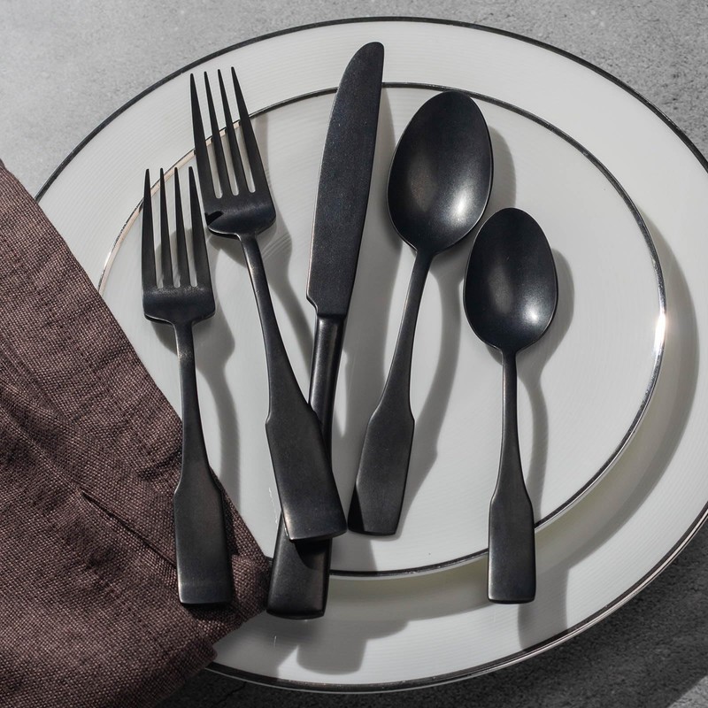 Alata Kate Black Tumbled 20-Piece Silverware Set,Service for 4,Stainless Steel