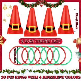 Jenaai 26 Pcs Christmas Ring Toss Game Outdoor Carnival Party Games Include 6 Pcs Plastic Cones 20 Pcs Toss Rings for Boys Girls Adult School Family Garden Throwing Toy Supply(Christmas)