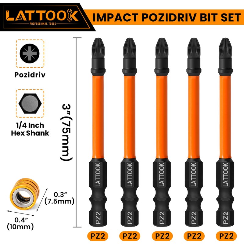3-Inch PZ2 Impact Pozidriv Bit Set