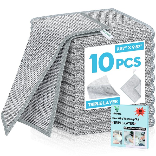 VMKBL 10 Pcs Triple Steel Wire Dishcloth, Non Scratch Steel
