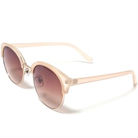 Bliss Leather Clubmaster Shape Artistic Sunglasses, Round Shape, Lightweight, Fatigue Resistant, Eye Friendly, Lightweight, Unisex, Clear beige × brown half