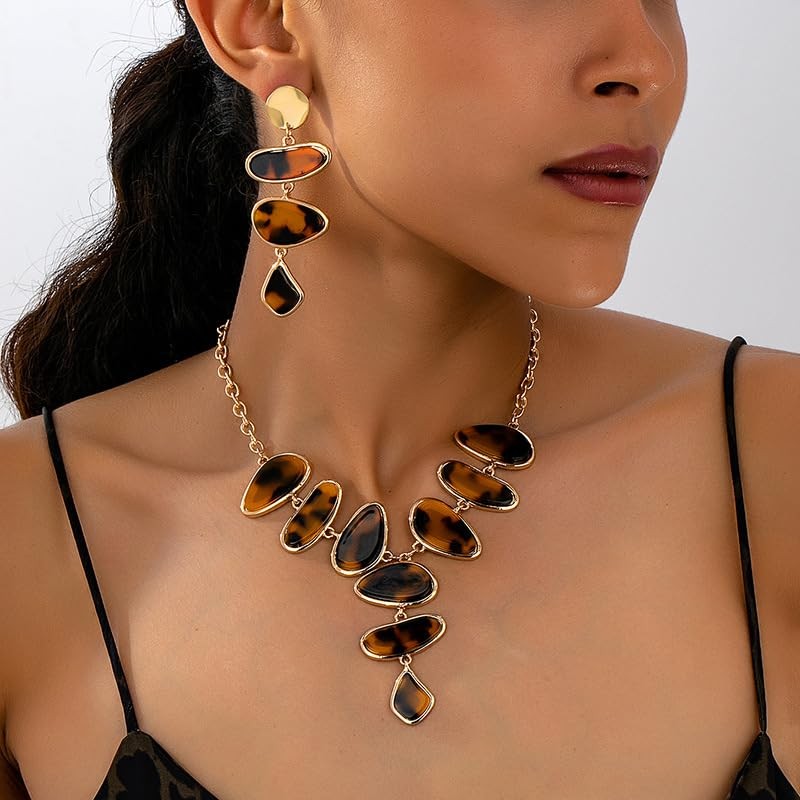 NOVYRA Leopard Earrings Necklace for Women Chunky Acrylic Leopard Irregular