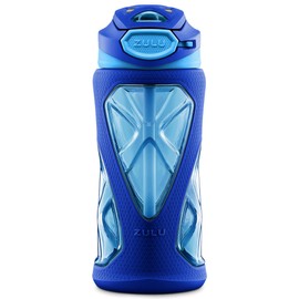 ZULU - Botella de agua de plástico para niños de 16 onzas con funda de silicona y tapa abatible a prueba de fugas y bucle de transporte suave al tacto para mochila escolar, lonchera, deportes al aire