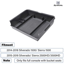 RUNROAD Upgrade Center Console Organizer Tray Compatible with 2014-2018 Chevy Silverado/GMC Sierra 1500 and 2015-2019 Silverado/Sierra 2500/3500HD Accessories, Full Console w/Bucket Seats ONLY, Black