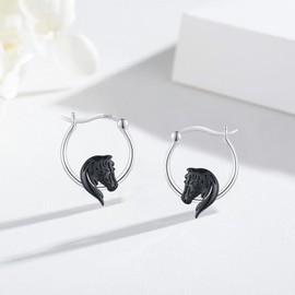JUSTKIDSTOY Horse Earrings for Women 925 Sterling Silver Black Horse Hoop Earrings Jewelry Christmas Gifts for Daughter Girlfriend