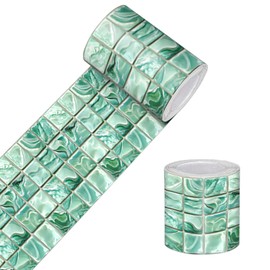 HOMETITUTE Wallpaper Border Peel and Stick Decorative Wall Trim Self Adhesive Green Glass Tile Accent Strip for Bathroom Kitchen Mirror Frame Living Room Hallway 4x196 Inch Mosaic Look Design