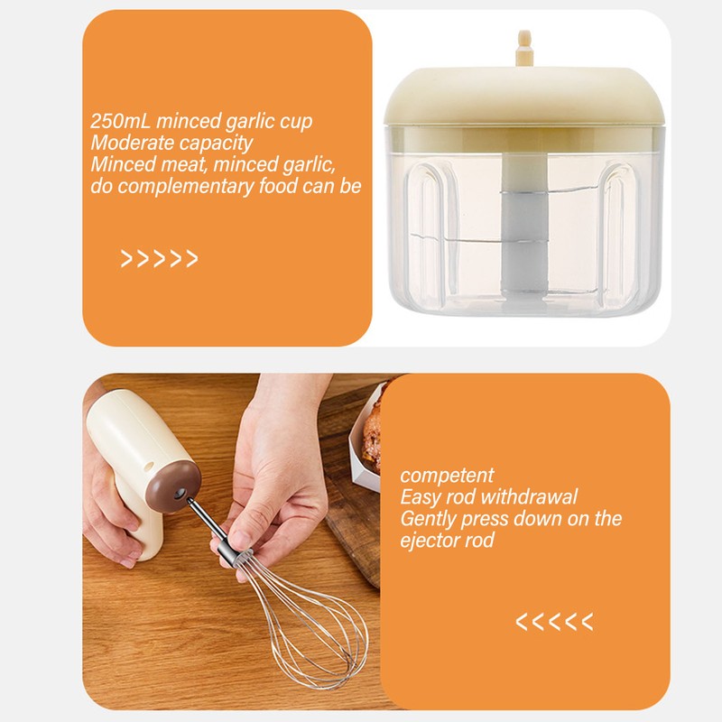 Electric Garlic Chopper Egg Beater Cordless Handheld Food Processor USB