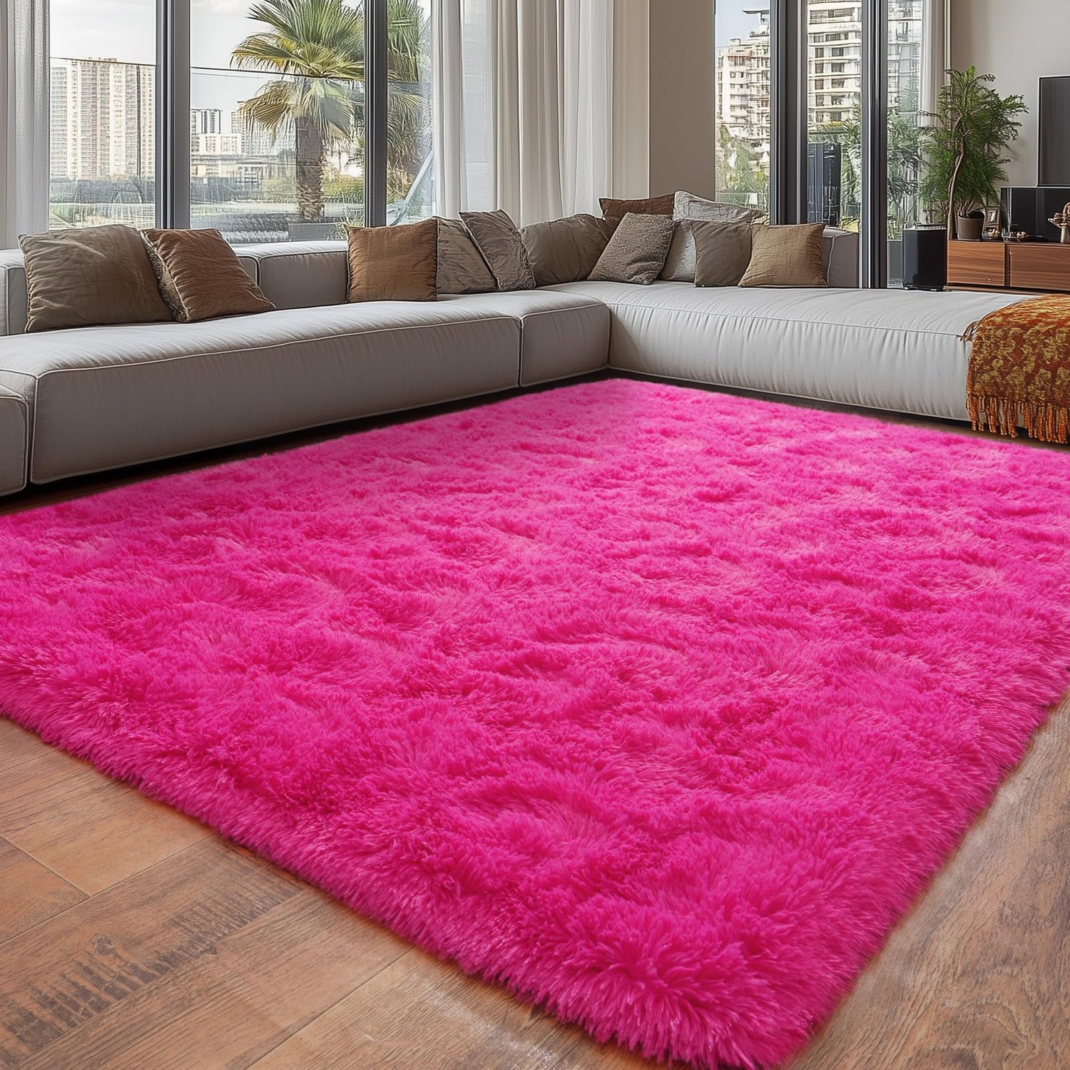 Large Fuzzy Rug 8x10 Feet Hot Pink Fluffy Rug for Living Room, Big ...
