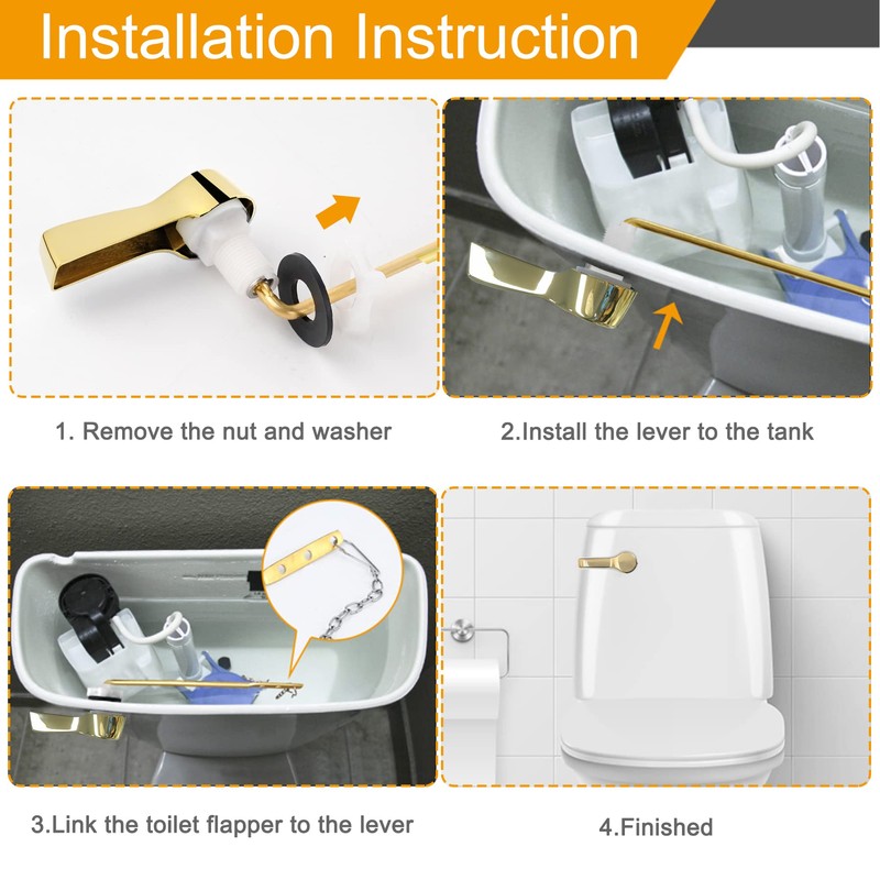 Hibbent Universal Metal Front Mount Toilet Handle Replacement Kit, Brass